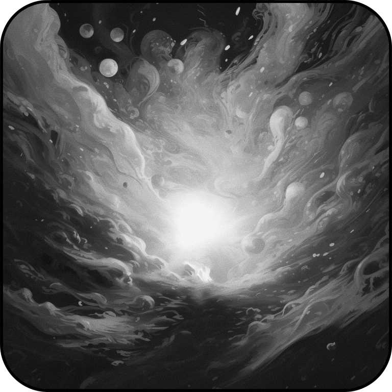Ein Schwarz-Weiß-Gemälde eines Sternenhimmels.