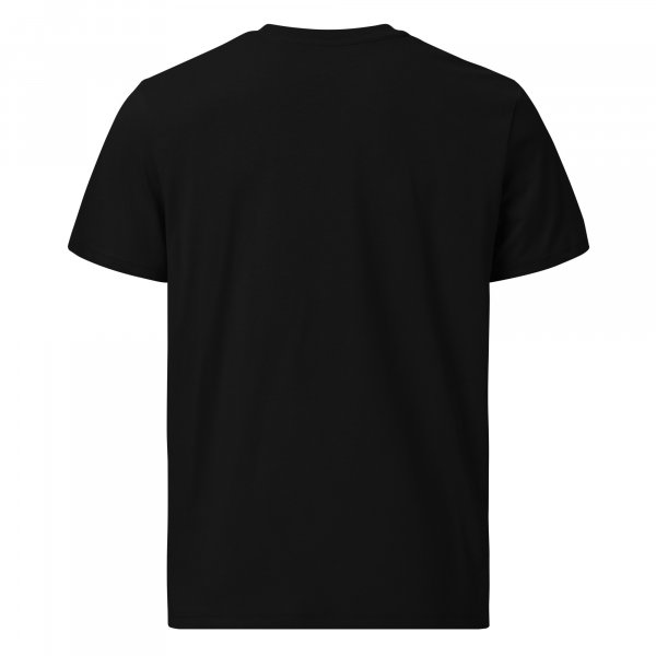 Die Rückansicht eines schwarzen T-Shirts.