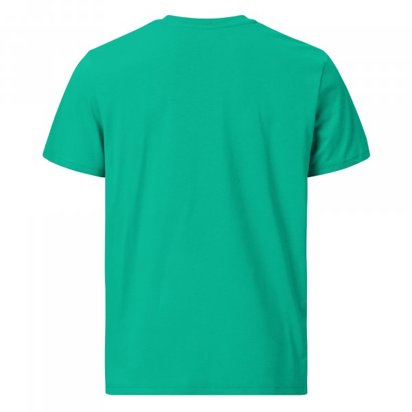 Die Rückansicht eines grünen Herren-T-Shirts.
