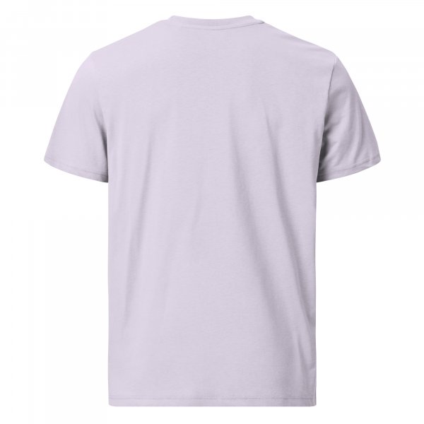 Die Rückansicht eines lavendelfarbenen Herren-T-Shirts.